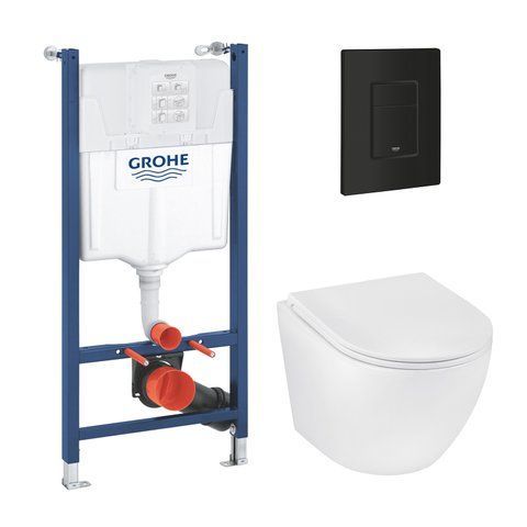 Комплект 4 в 1: Інсталяція Grohe Solido 2 в 1 38971000 + Панель змиву для унітаза Grohe Even 389662430 + Унітаз підвісний безобідковий Kroner Harz WHI483632 TORNADO (38971966243KH48T) CV036760 фото