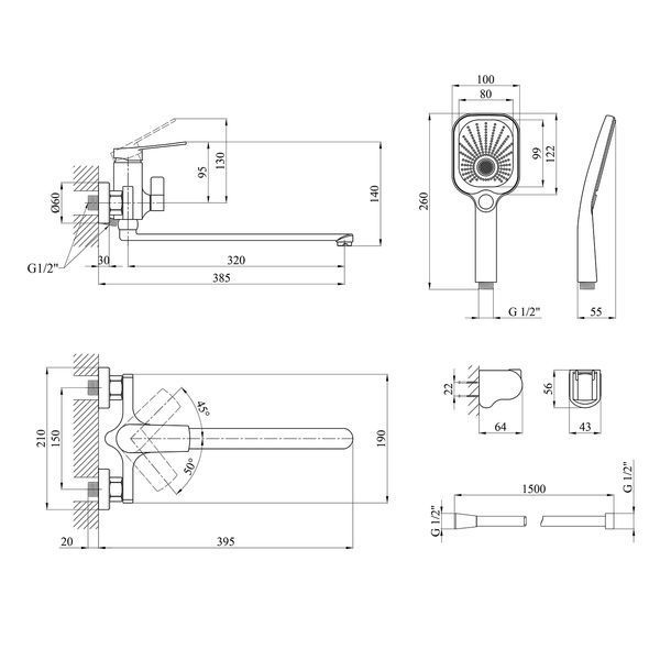 Змішувач для ванни Kroner KRP Makon - C070 CV033862 фото