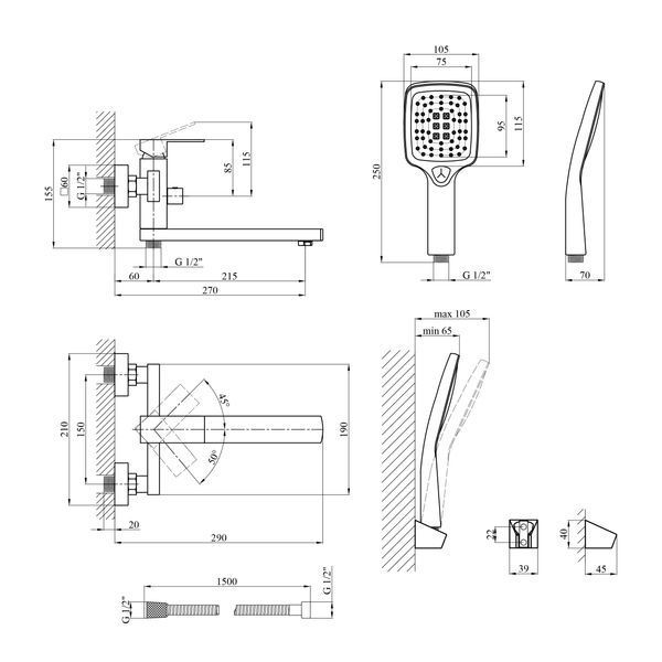 Змішувач для ванни Kroner KRP Edelstahl Kubus - PVD070 CV035908 фото