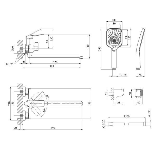 Змішувач для ванни Kroner KRP Makon-GRP070 CV033861 фото
